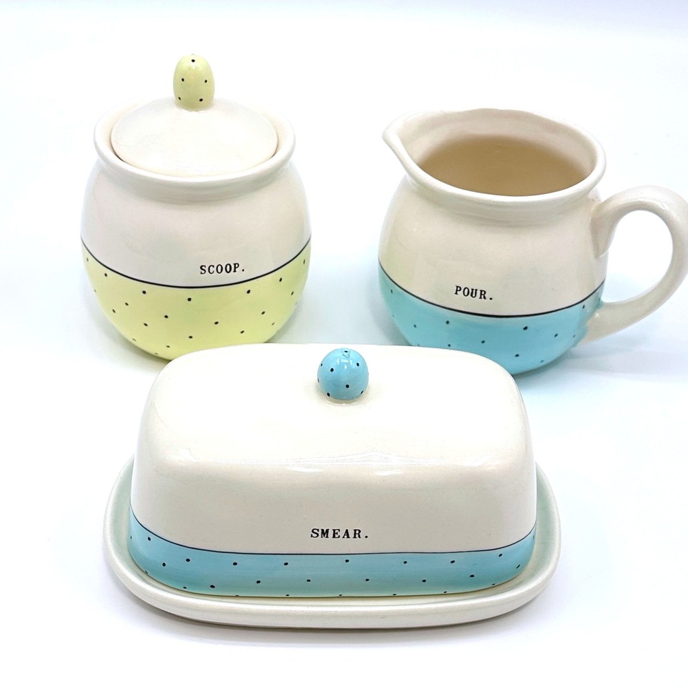 Rae Dunn Artisan Collection Polka Dot Sugar Creamer Butter Dish Set